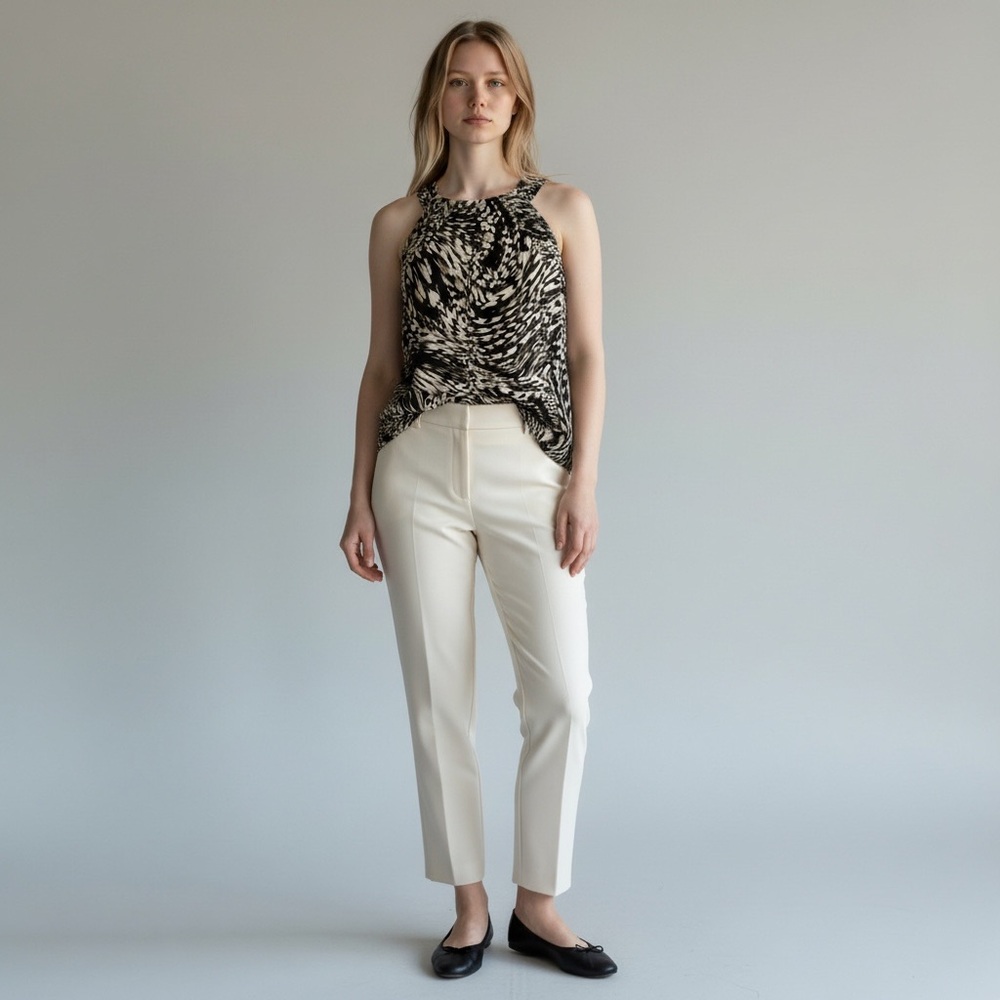 Ann Taylor Black and Cream Swirl Print Tank Top